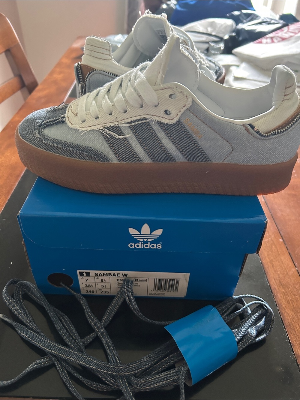 adidas Denim and Beige Platform Sneakers with Gum Sole